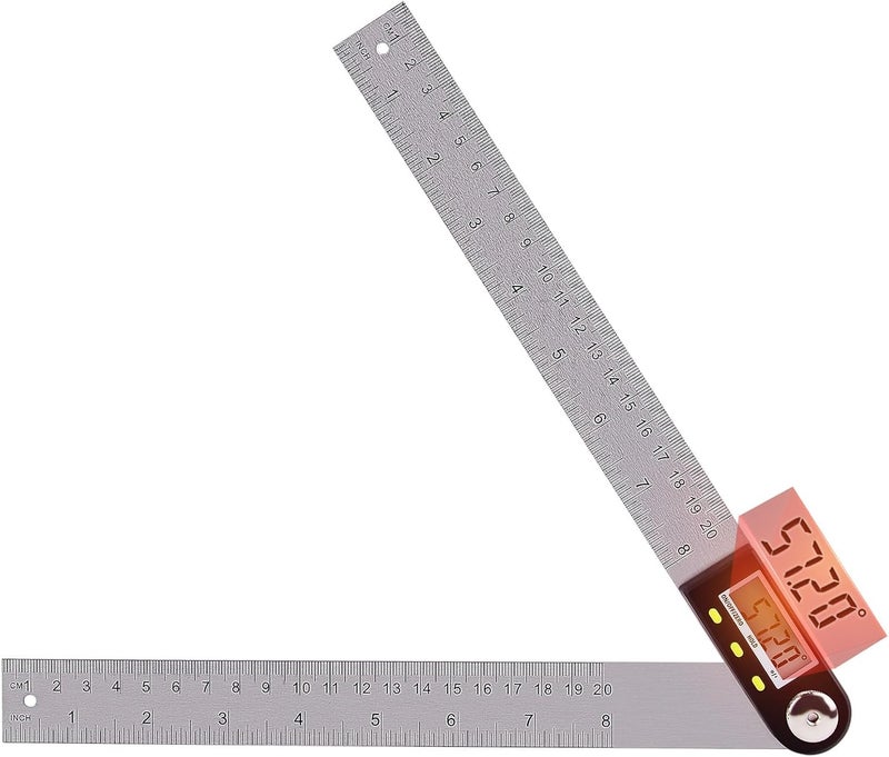 Yangoutool Store Yanguotool Digital Angle Ruler: 200mm/8-Inch Protractor Finder with Stainless Steel Ruler, Ideal for Woodworking, Construction, Level Measuring - Image 1